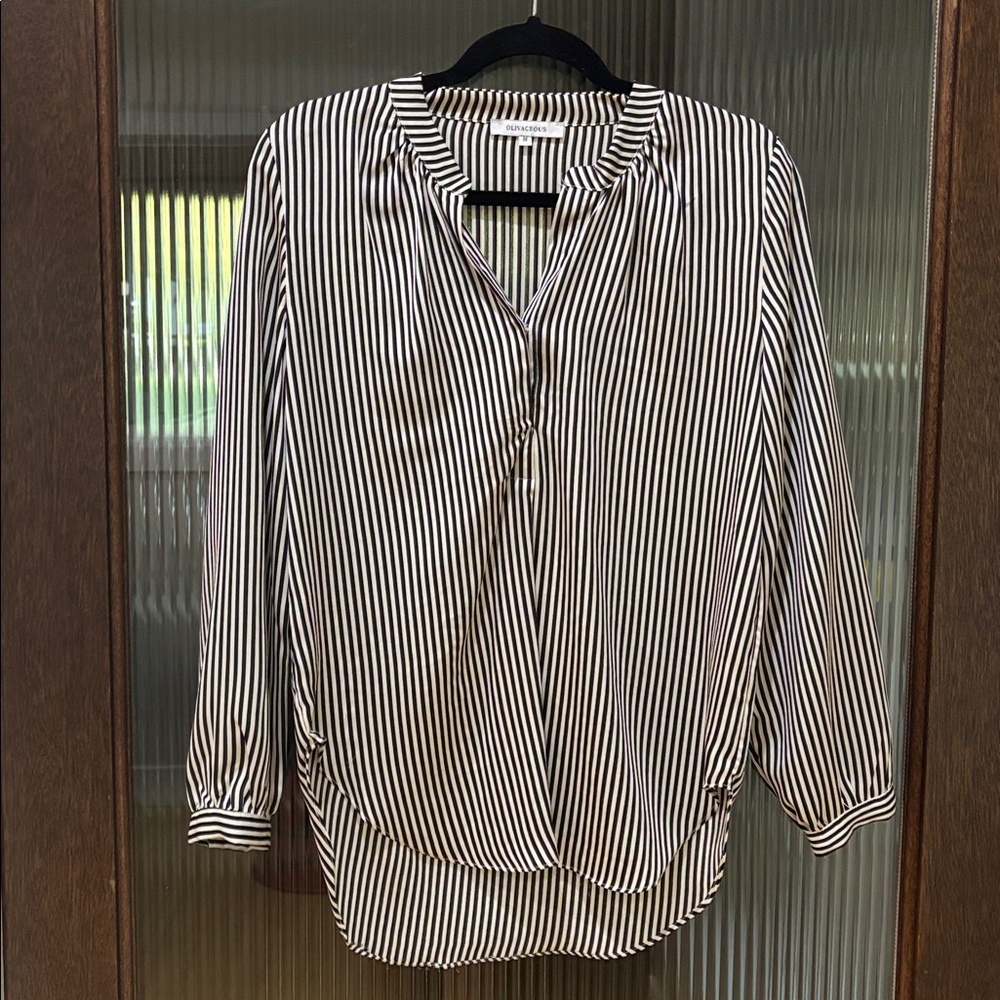 Olivaceous Black and Cream Striped Top